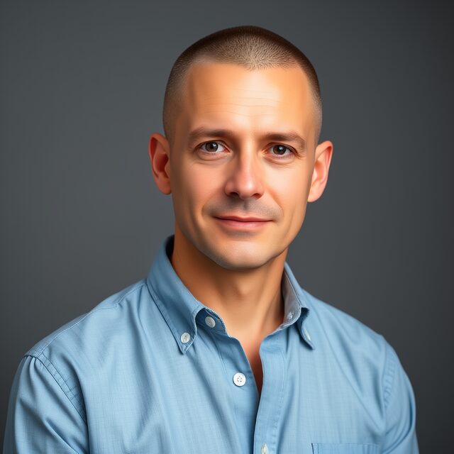 The same man with a buzz cut